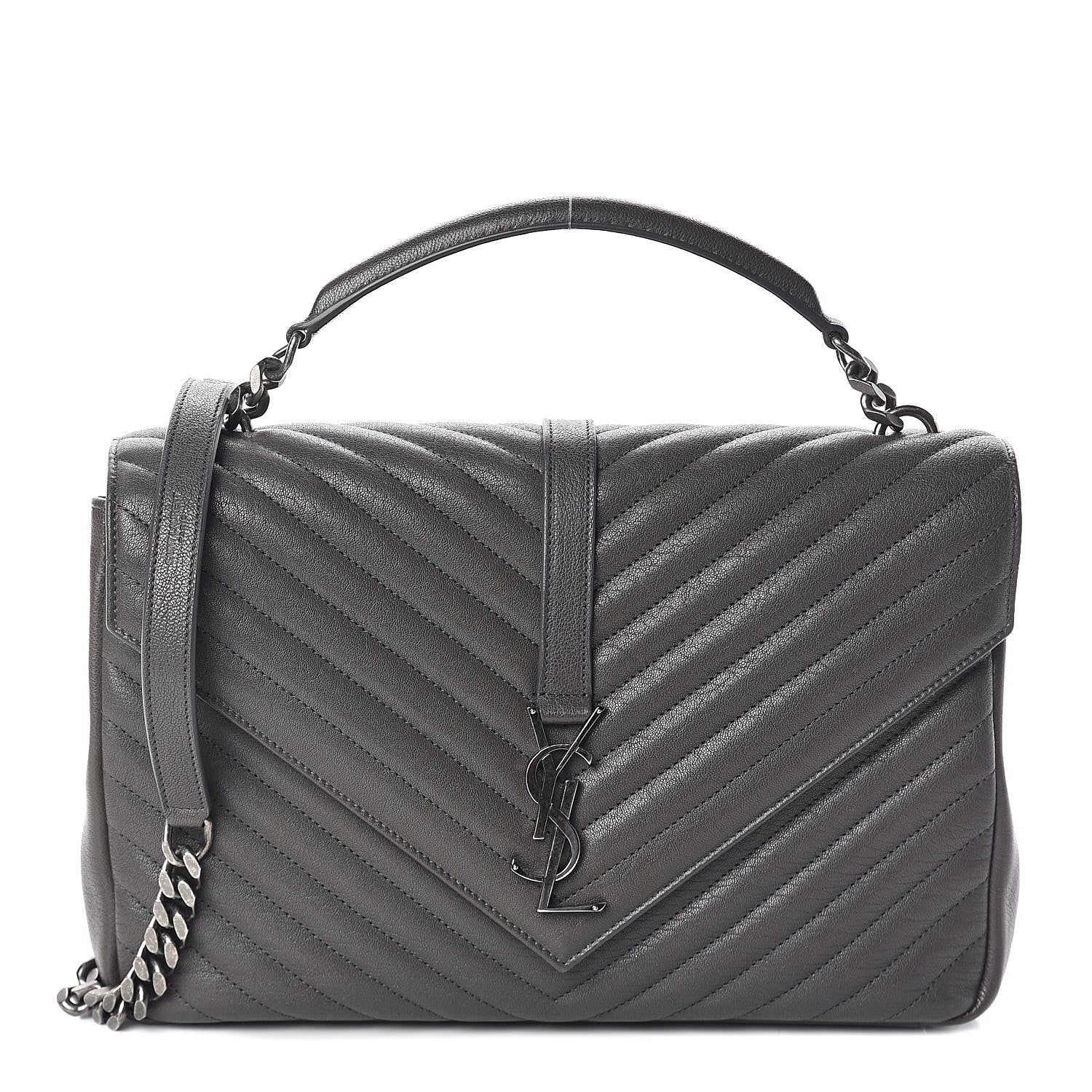Saint Laurent Sheepskin Matelasse Chevron Monogram Large College Satchel Dark Asphalt 1 of 9