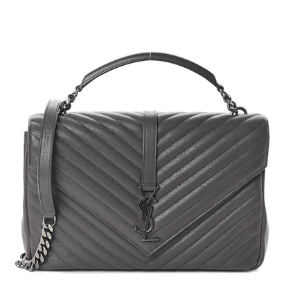 Saint Laurent Sheepskin Matelasse Chevron Monogram Large College Satchel Dark Asphalt 1 of 9