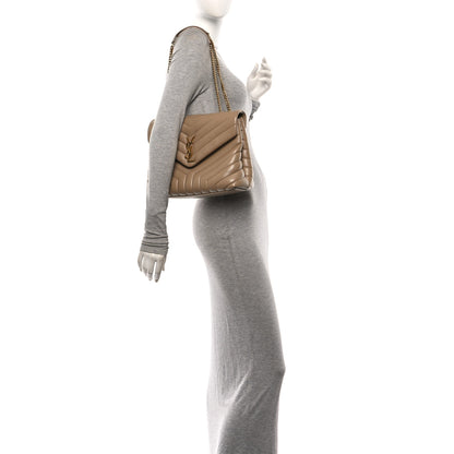 Saint Laurent Calfskin Y Quilted Monogram Medium Loulou Chain Satchel Dark Beige 2 of 12