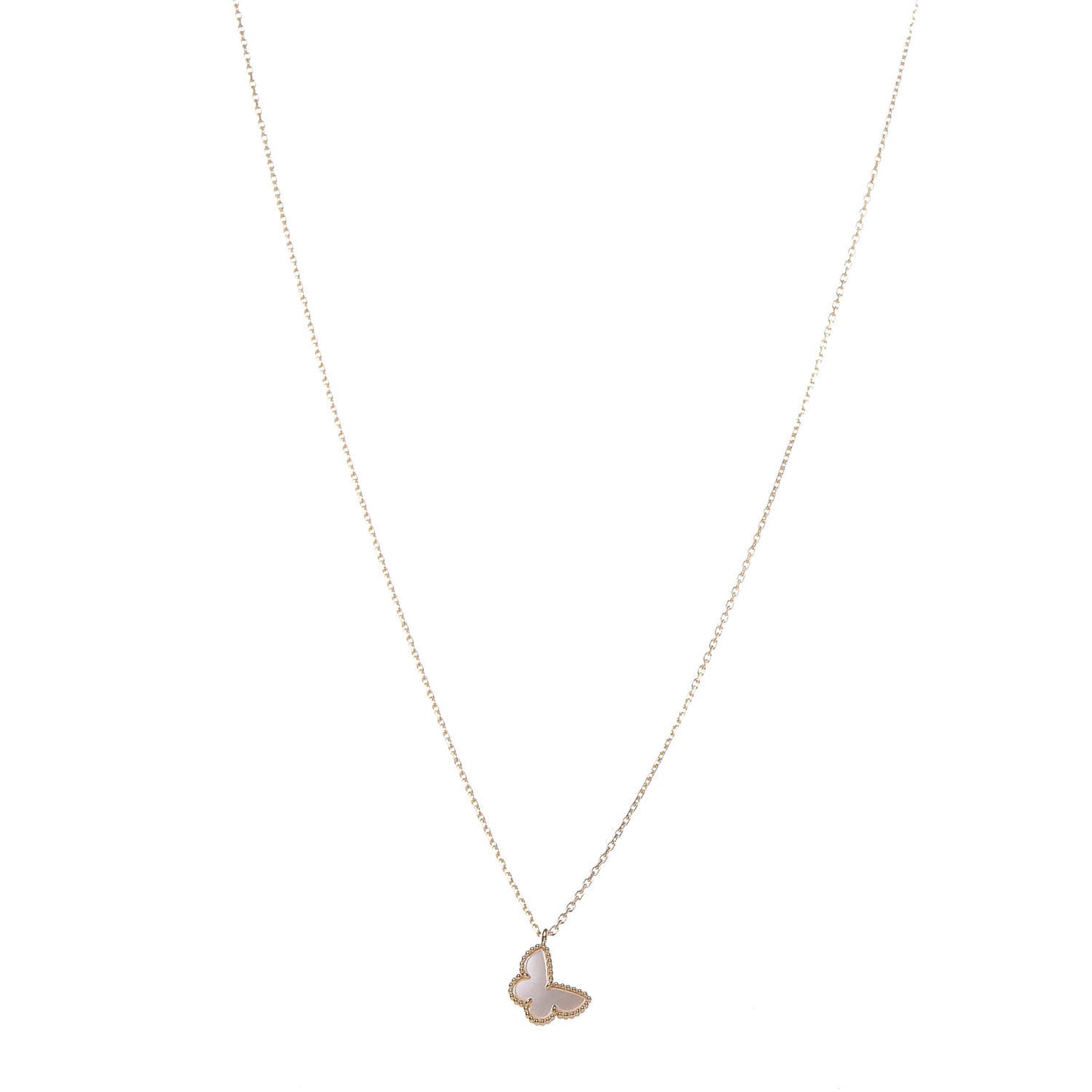 18K Yellow Gold Mother of Pearl Sweet Alhambra Butterfly Pendant Necklace