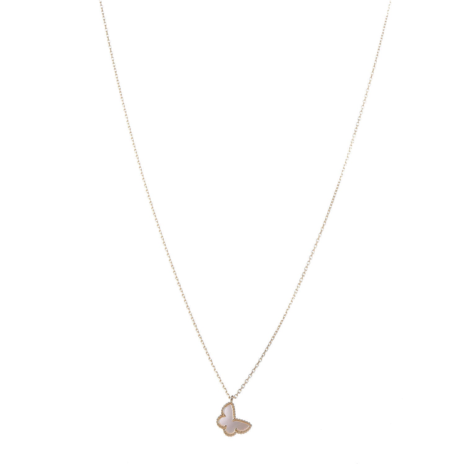 Van Cleef & Arpels 18K Yellow Gold Mother of Pearl Sweet Alhambra Butterfly Pendant Necklace 1 of 8