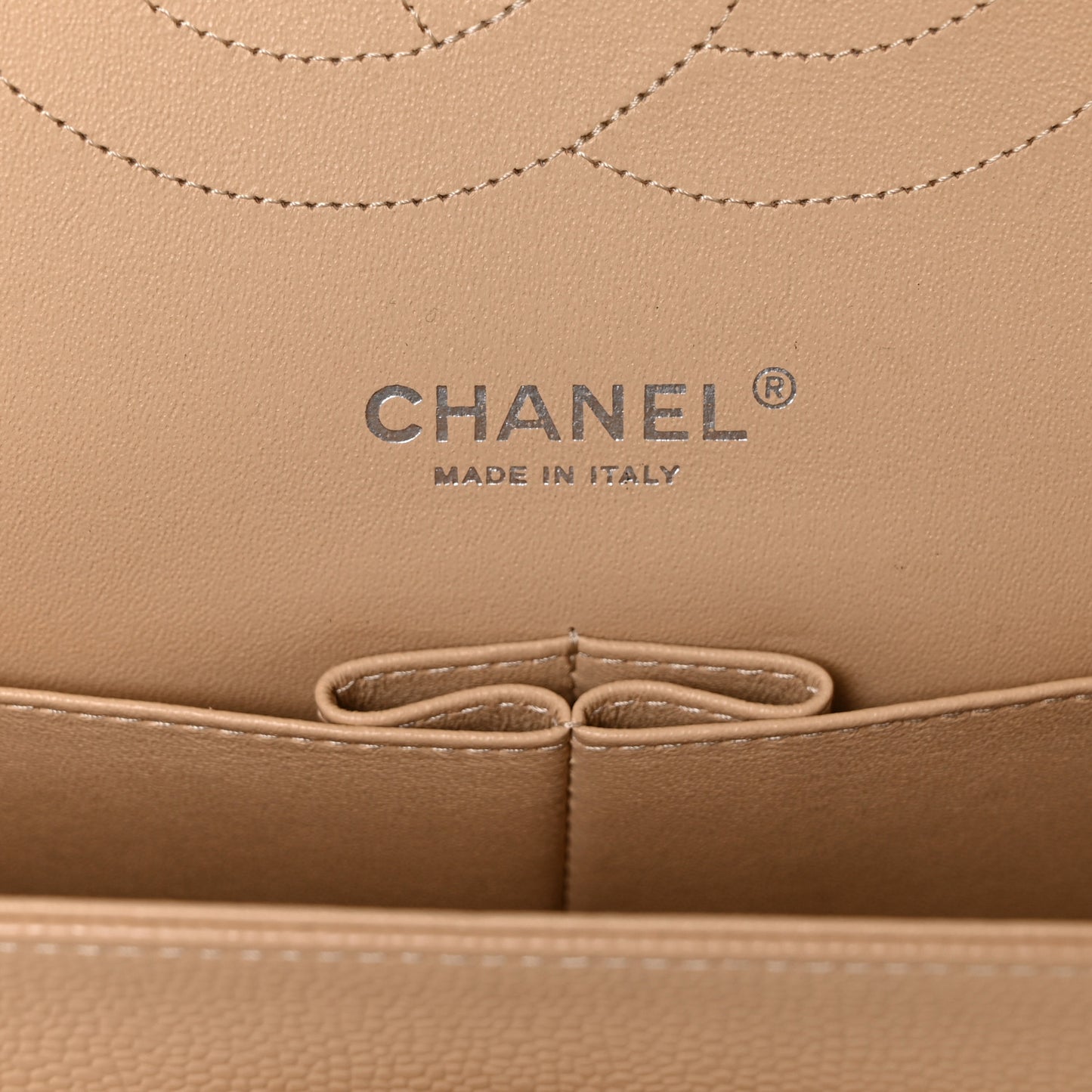 Caviar Quilted Jumbo Double Flap Beige