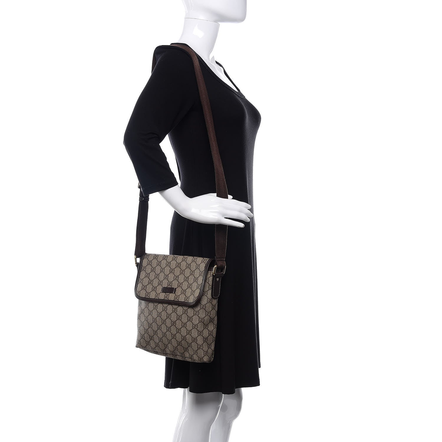 Gucci GG Supreme Monogram Selleria Calfskin Small Flap Messenger Bag Beige Ebony Cocoa Dark Chocolate 2 of 10