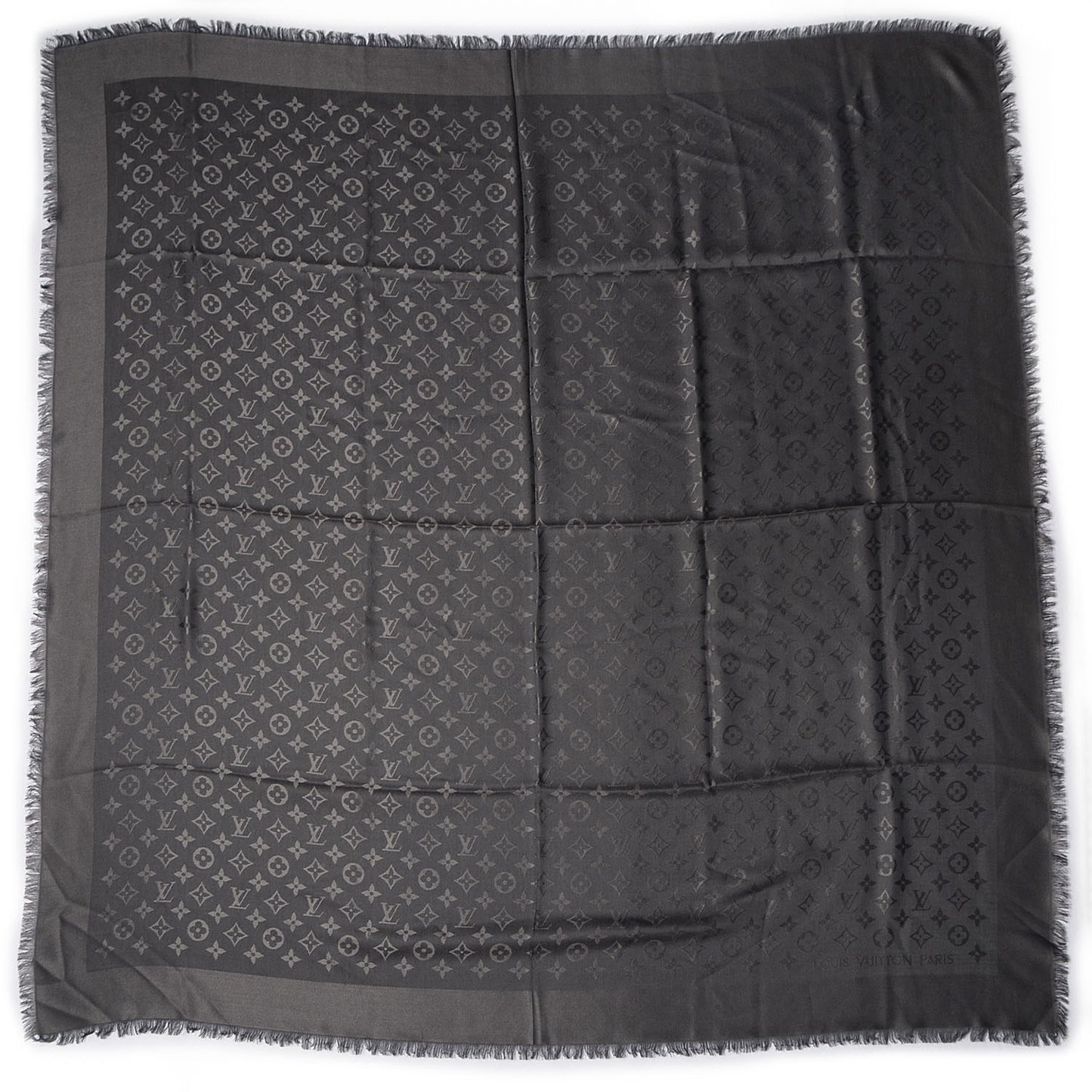 Wool Silk Monogram Shawl Anthracite