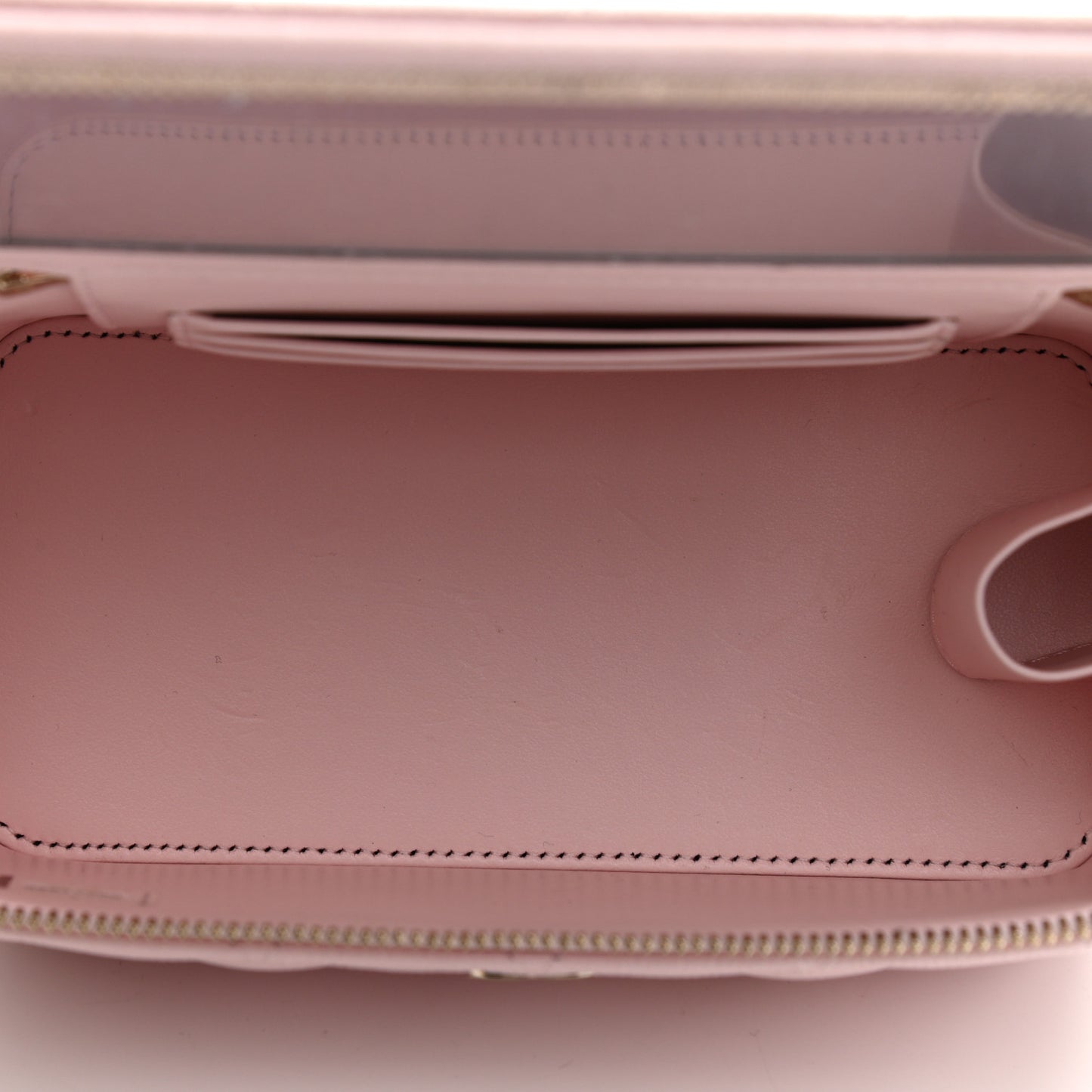 Caviar Quilted Small Vanity Case With Chain Light Pink
