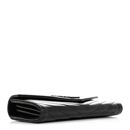 Saint Laurent Grain De Poudre Matelasse Chevron Monogram Flap Wallet Black 4 of 10