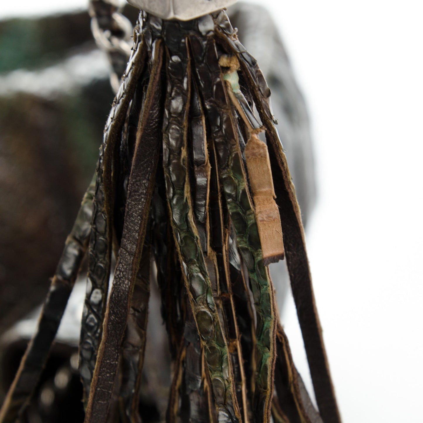 Python Tassel Drawstring Shoulder Bag Dark Blue Brown