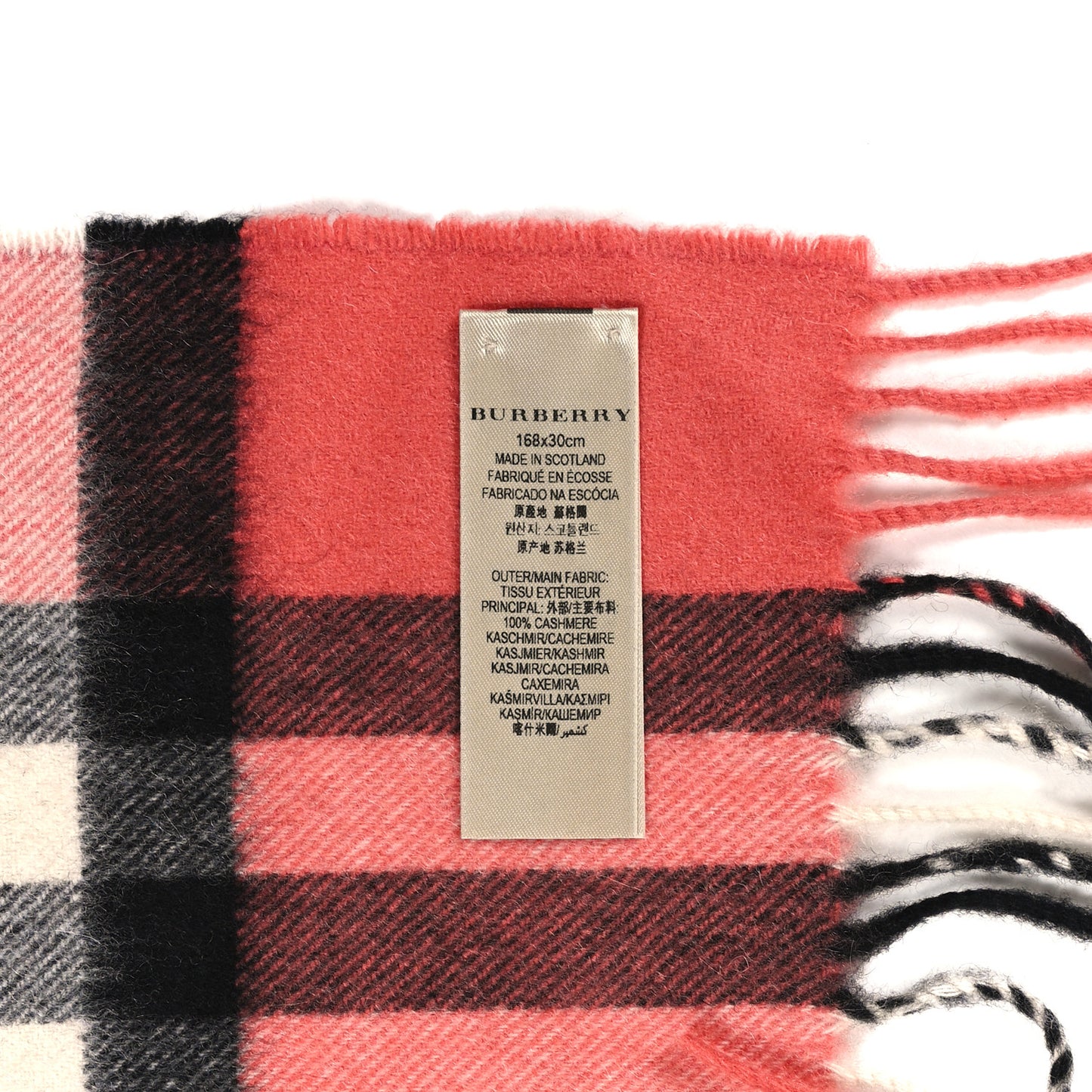 Cashmere Giant Check Fringe Scarf Rose Pink