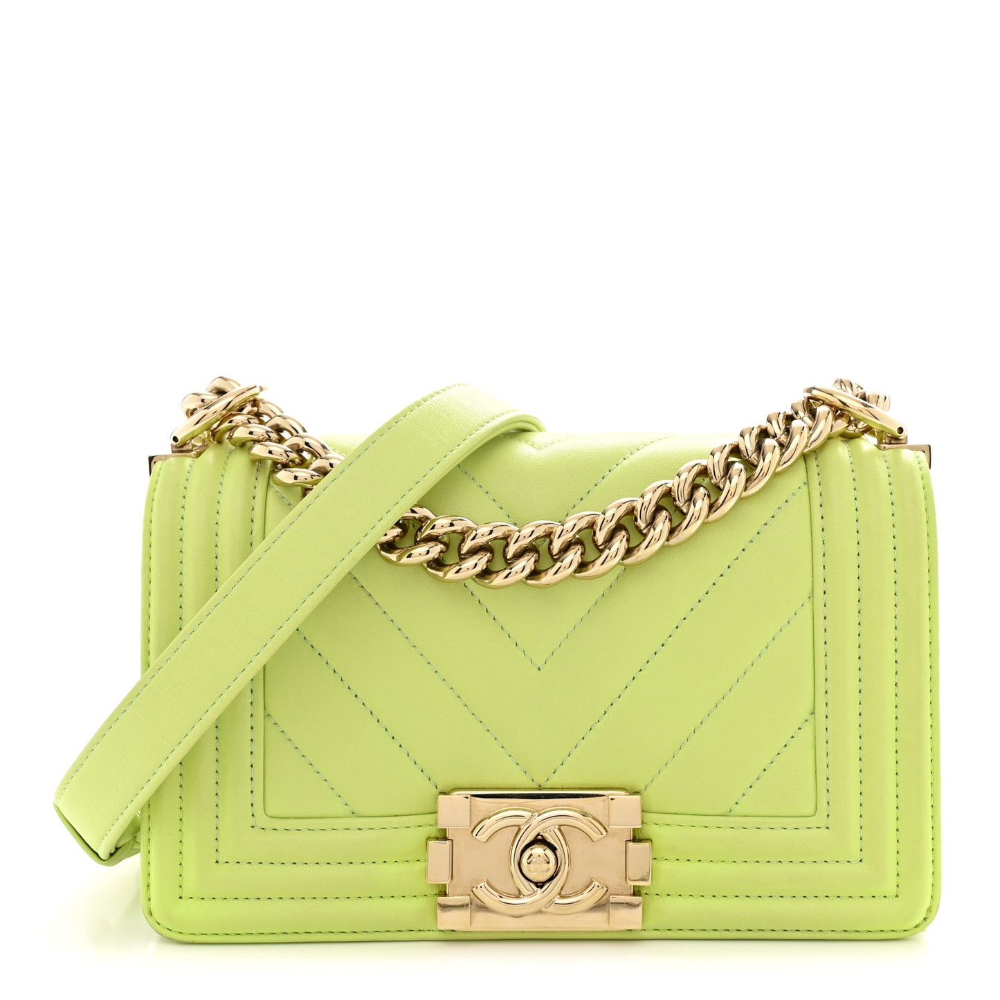 Calfskin Chevron Quilted Small Boy Flap Light Green