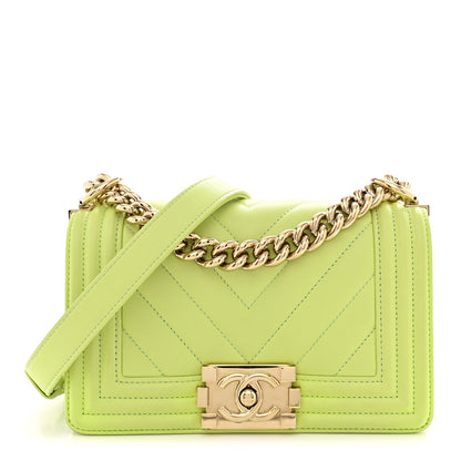 Chanel Calfskin Chevron Quilted Small Boy Flap Light Green 1 of 11