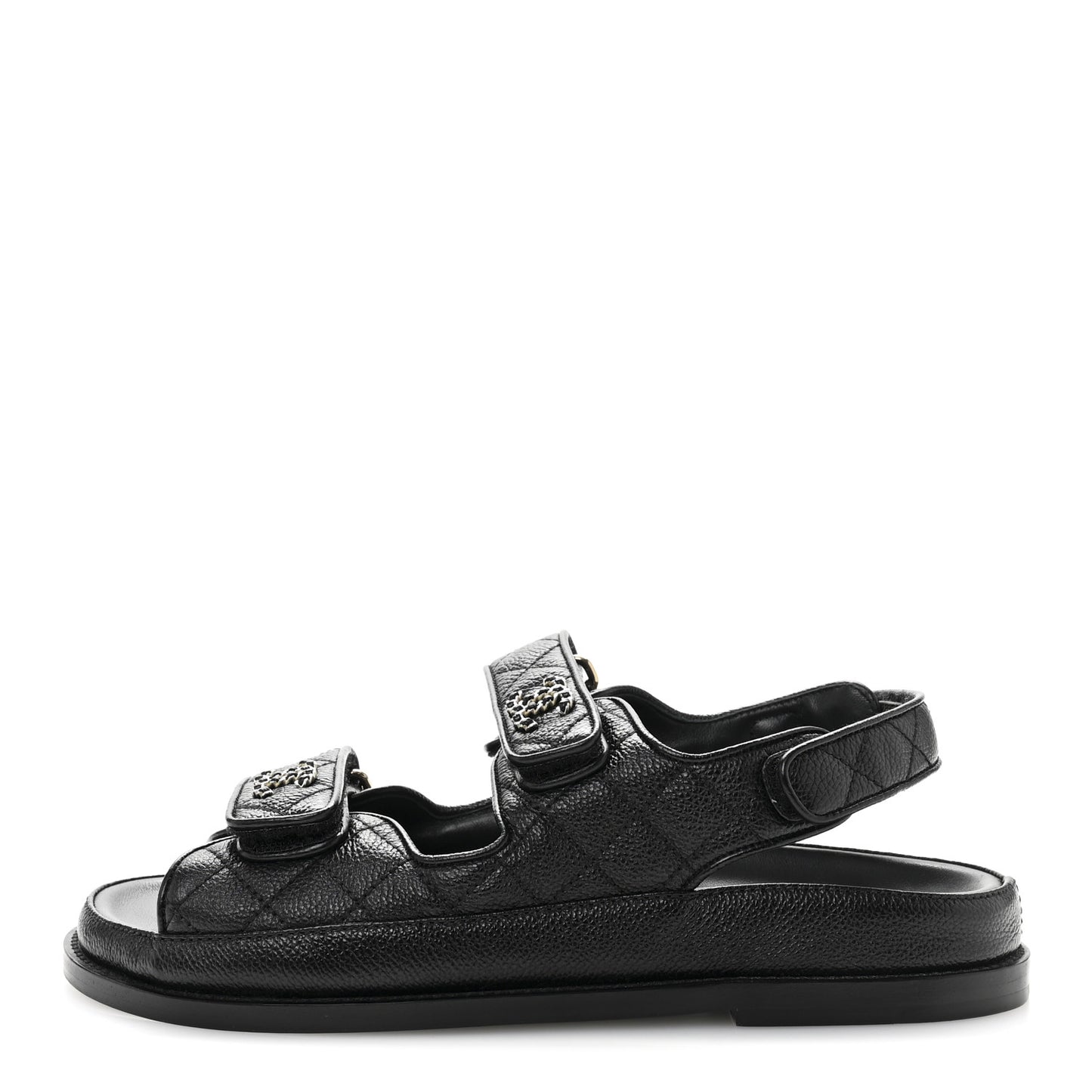Grained Calfskin Velcro Dad Sandals 38 Black