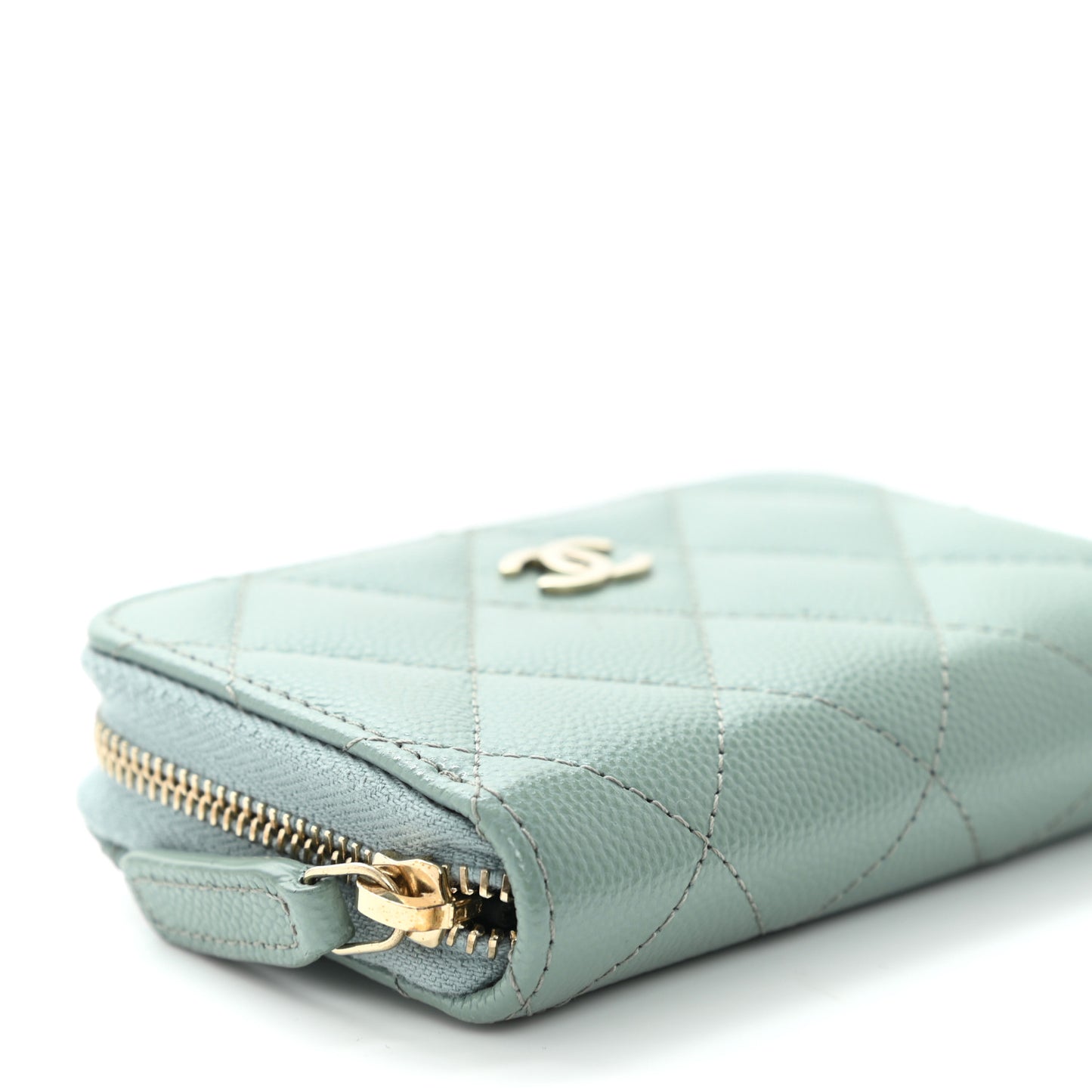 Caviar Quilted Zip Around Coin Purse Wallet Dark Green