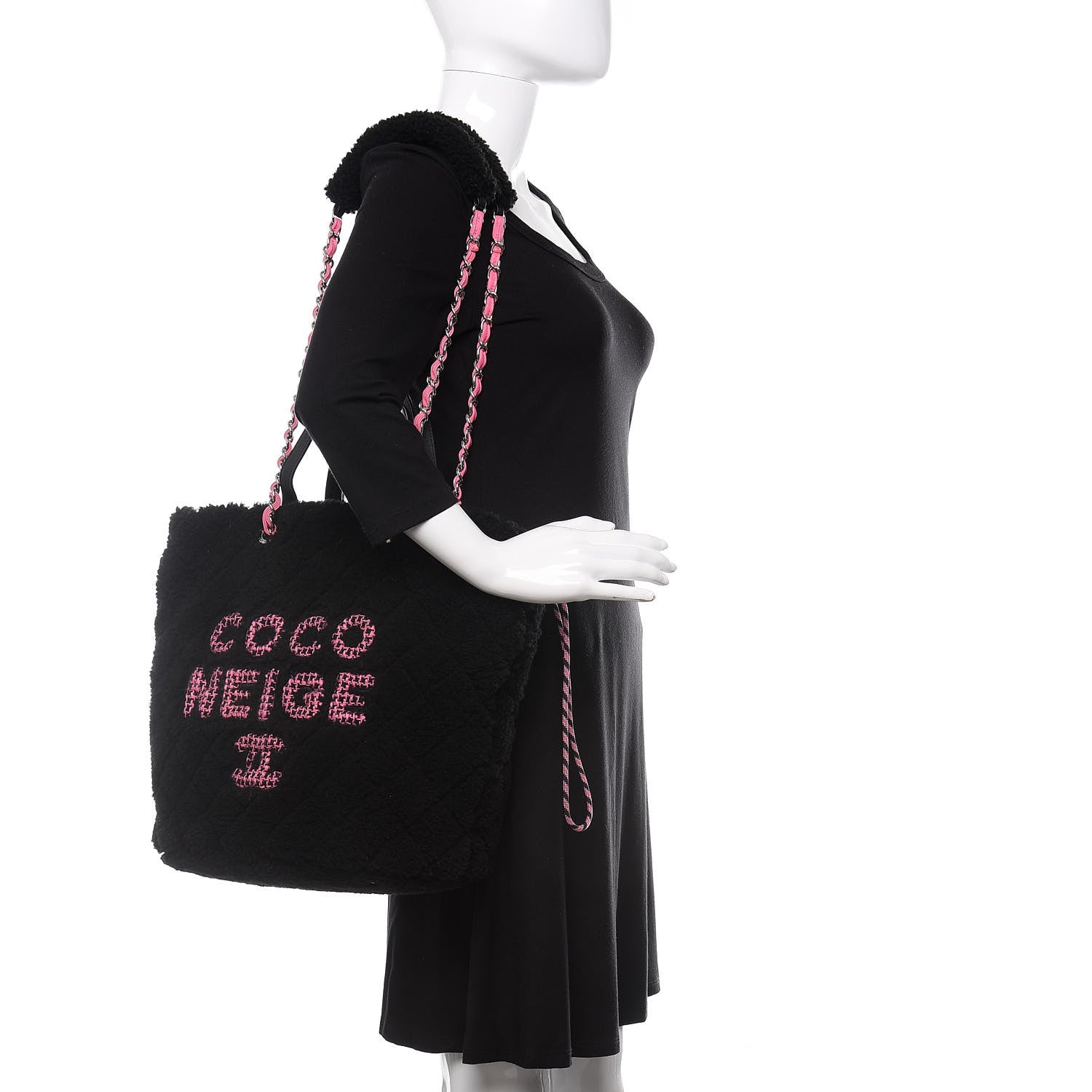Chanel Shearling Sheepskin Large Coco Neige Tote Black 2 of 10