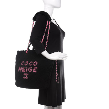 Chanel Shearling Sheepskin Large Coco Neige Tote Black 2 of 10