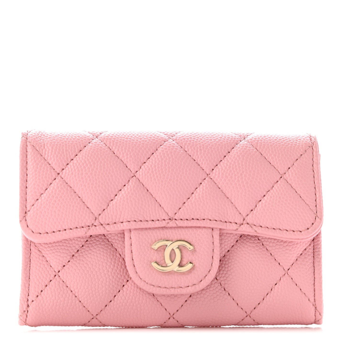 Caviar Quilted Flap Card Holder Wallet Light Pink