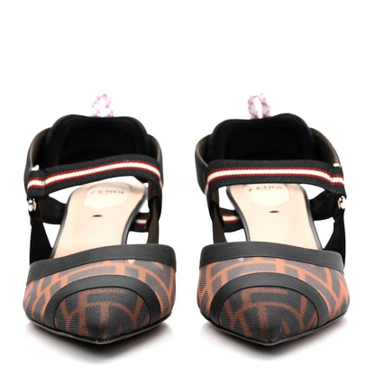 Fendi Technical Mesh FF Colibri 55mm Slingback Pumps 37.5 Tobacco Moro Bordeaux Black Militare 2 of 8