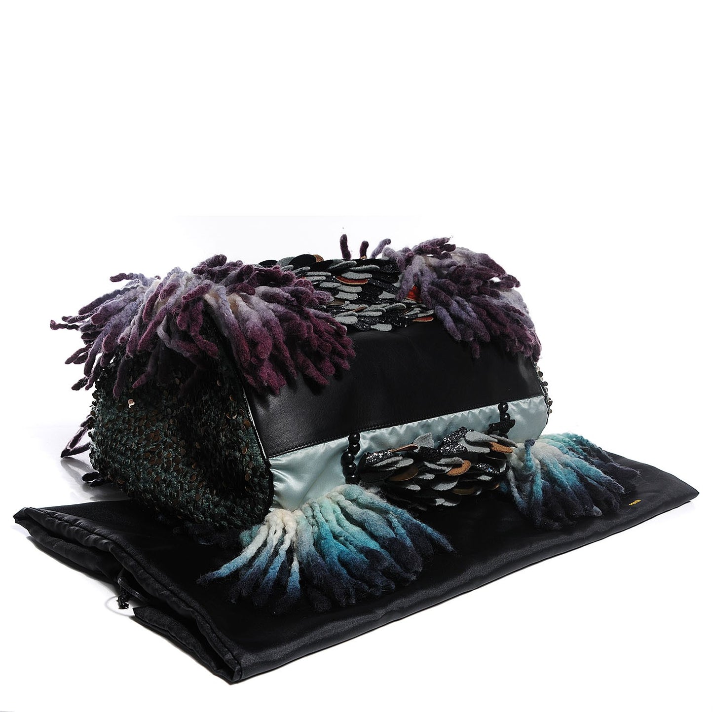 Wool Sequin Calfskin Ricami Embroidered Pillow Grande Voodoo Tote