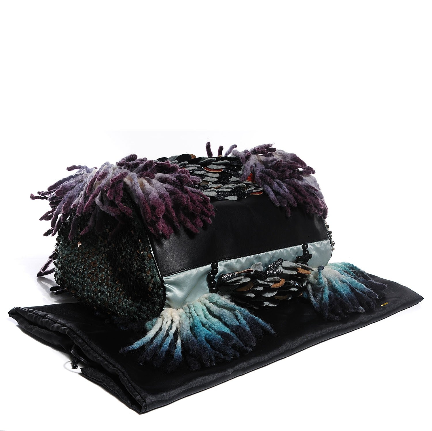 Fendi Wool Sequin Calfskin Ricami Embroidered Pillow Grande Voodoo Tote 4 of 9