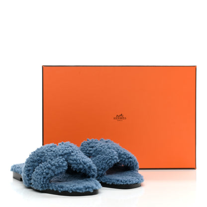 Hermes Woolskin Oran Sandals 37 Bleu 8 of 8
