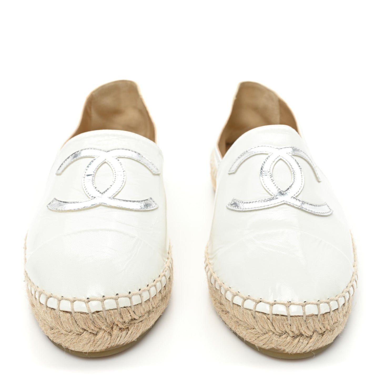 Distressed Patent CC Espadrilles 40 White Silver