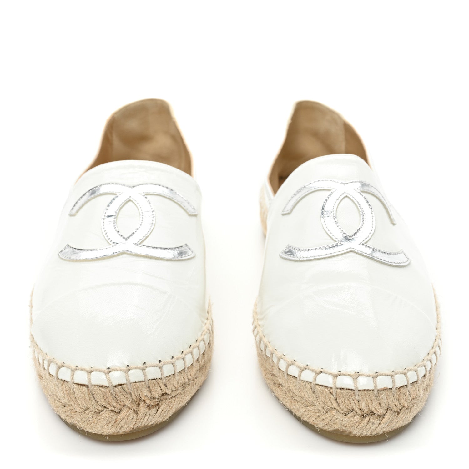 Chanel Distressed Patent CC Espadrilles 40 White Silver 2 of 8