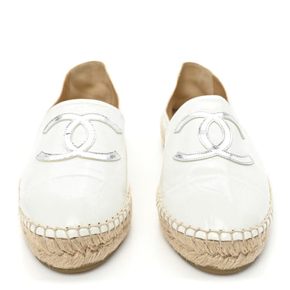 Chanel Distressed Patent CC Espadrilles 40 White Silver 2 of 8