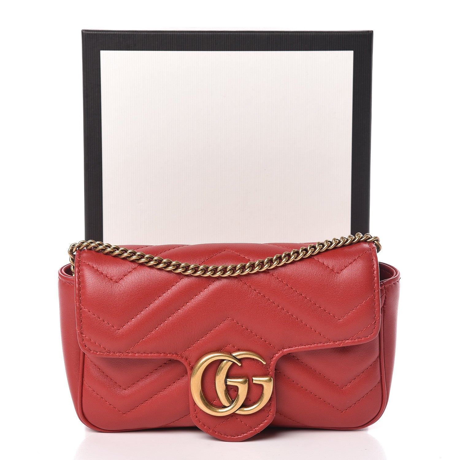 Gucci Calfskin Matelasse Super Mini GG Marmont Shoulder Bag Hibiscus Red 11 of 11