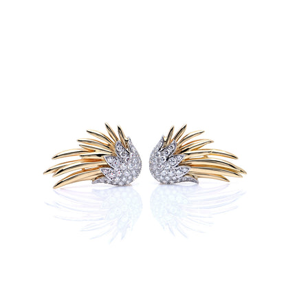 Tiffany 18K Yellow Gold Platinum Diamond Schlumberger Flame Earrings 4 of 9