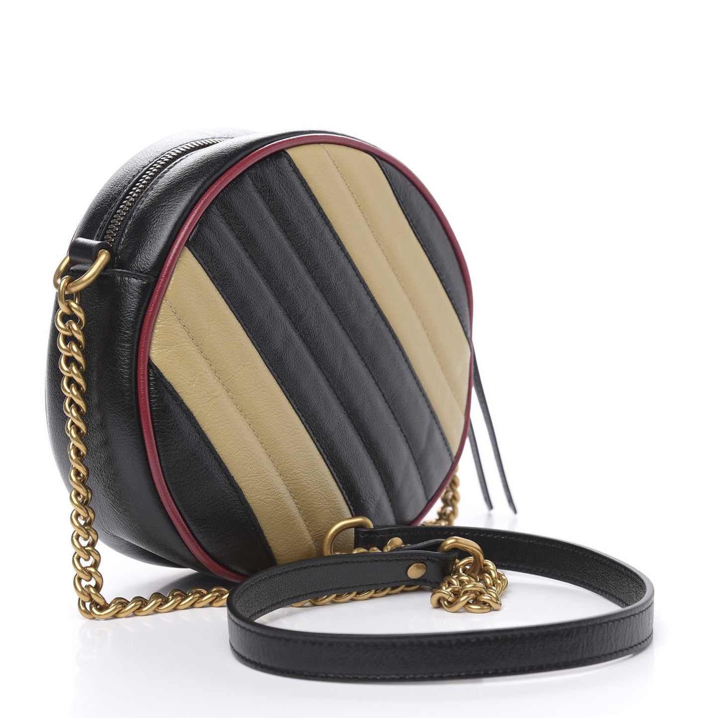 Azalea Calfskin Matelasse Diagonal Patchwork Mini Torchon GG Marmont Round Shoulder Bag Black Beige Romantic Cerise