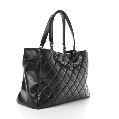 Chanel Glazed Calfskin Quilted Large Nameplate Shopping Tote Black 3 of 10