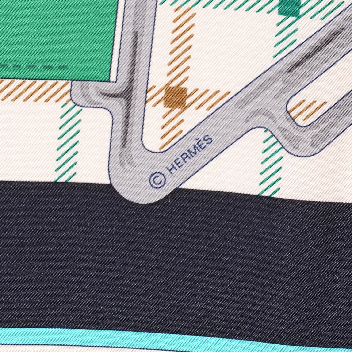 Hermes Silk Tatersale Scarf 90 Creme Turquoise Vert 4 of 7