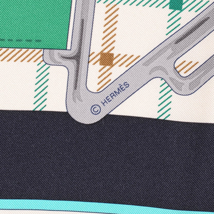 Hermes Silk Tatersale Scarf 90 Creme Turquoise Vert 4 of 7