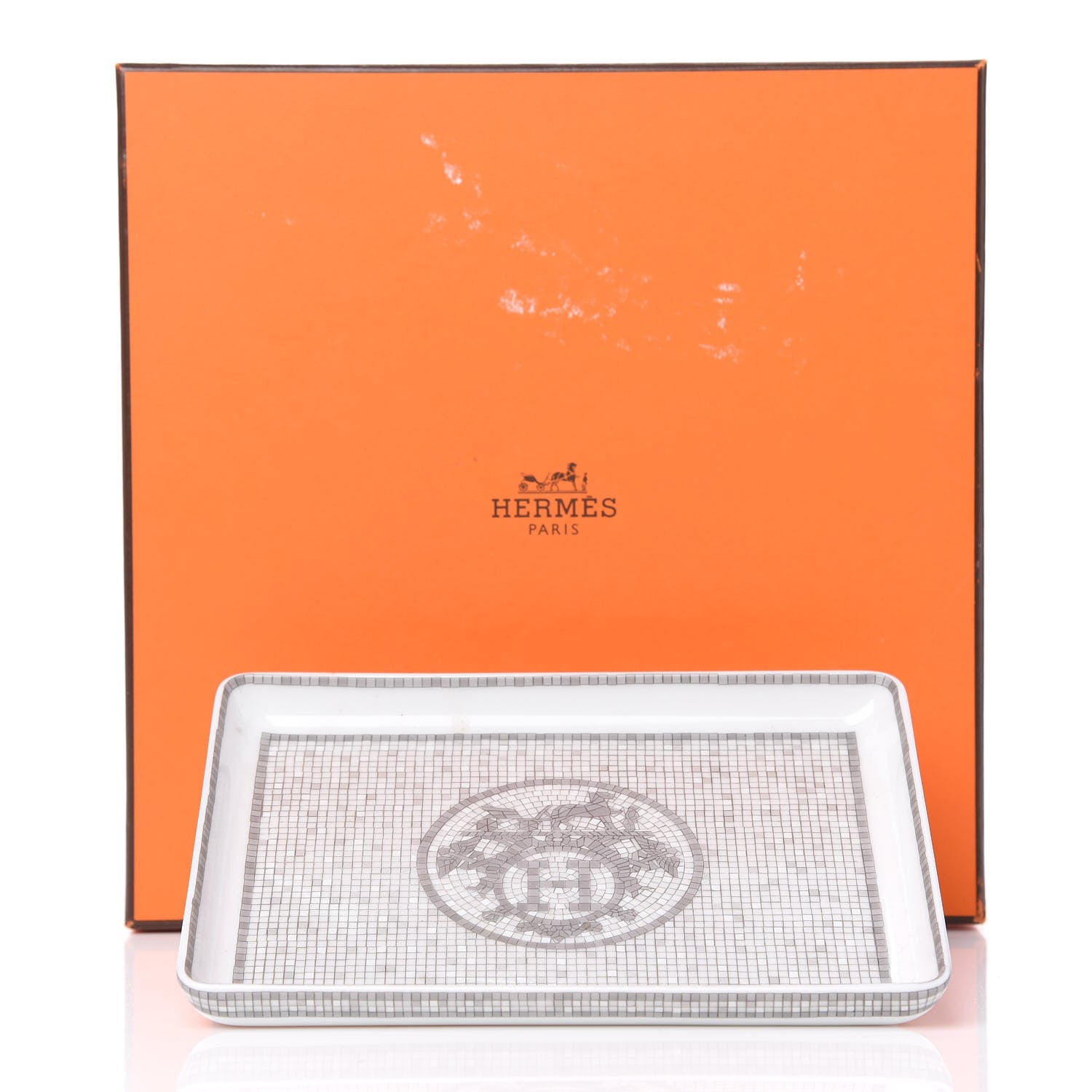 Hermes Porcelain Mosaique Au 24 Sushi Plate Platine 8 of 8