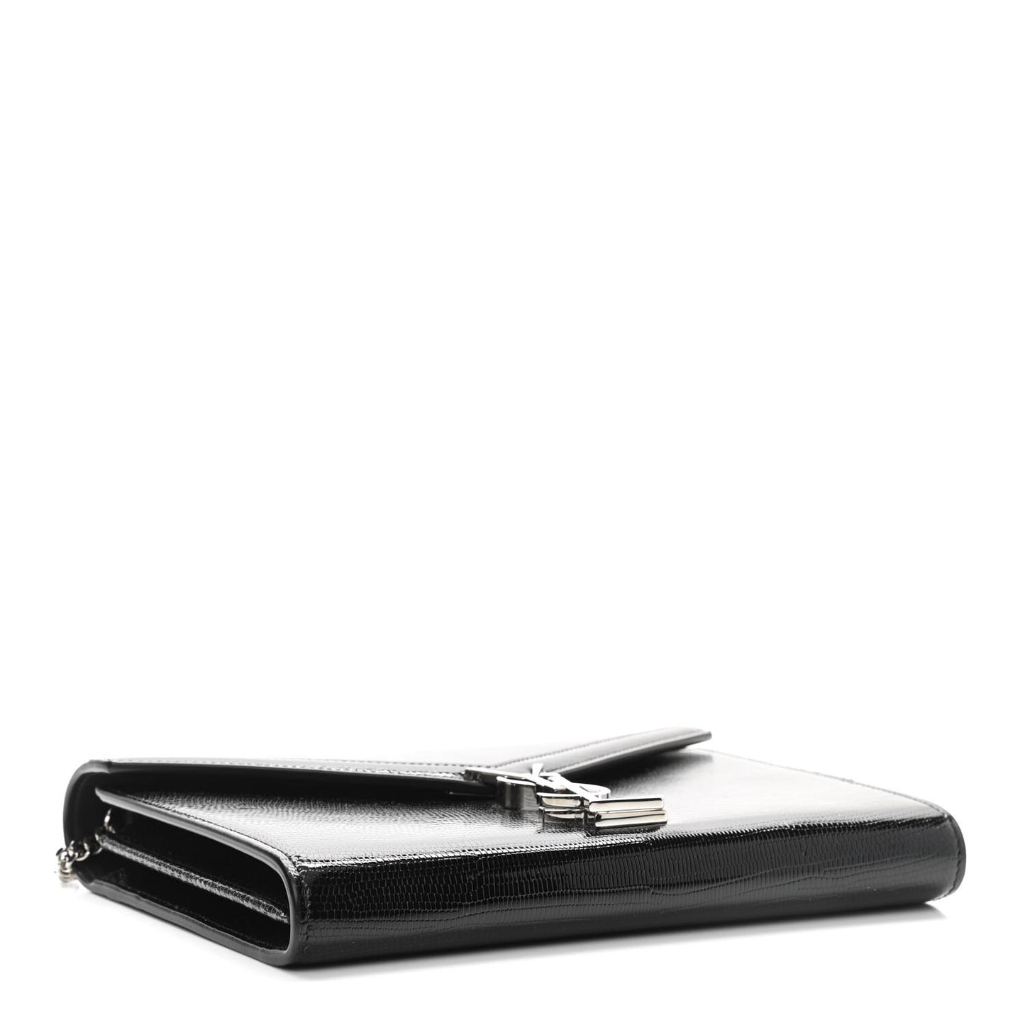 Patent Lizard Embossed Monogram Cassandra Chain Wallet Black