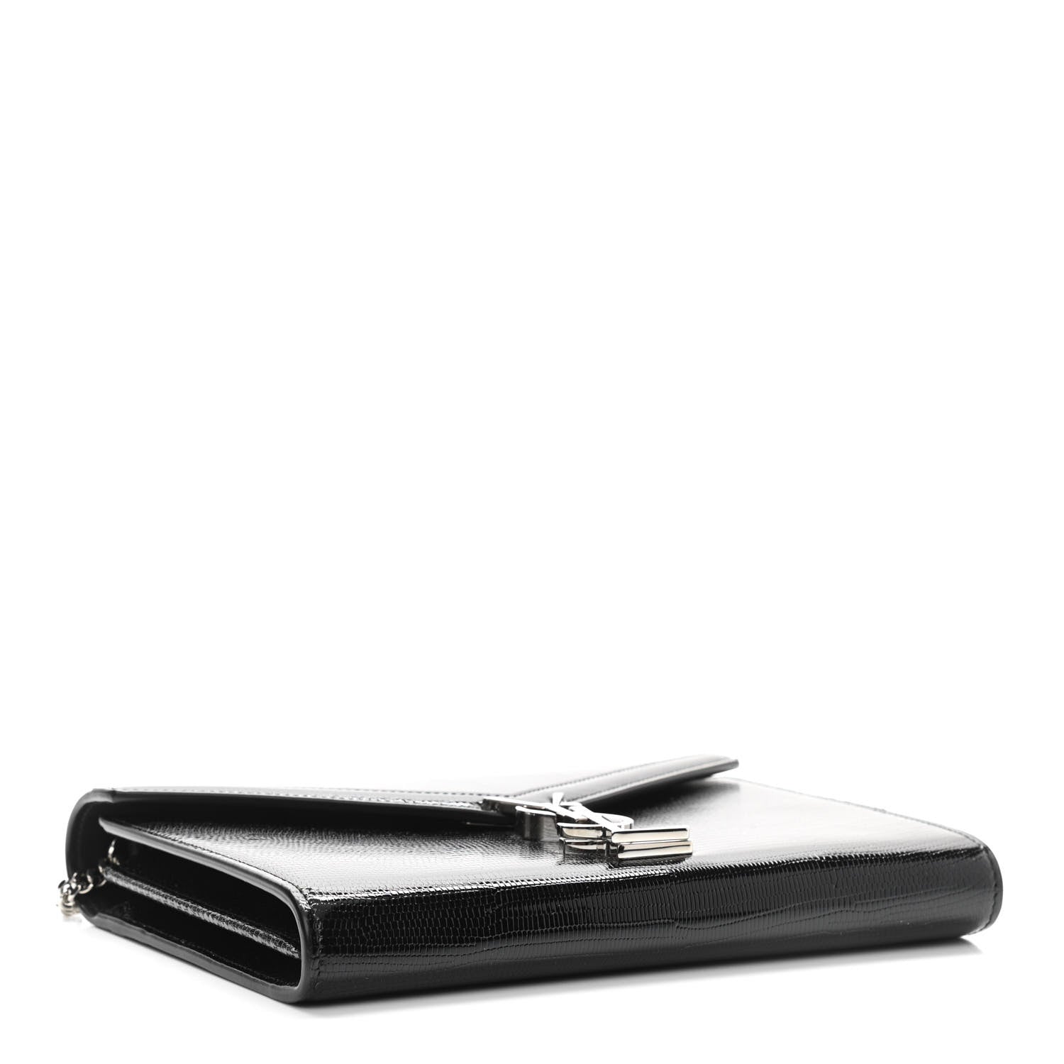 Saint Laurent Patent Lizard Embossed Monogram Cassandra Chain Wallet Black 4 of 11