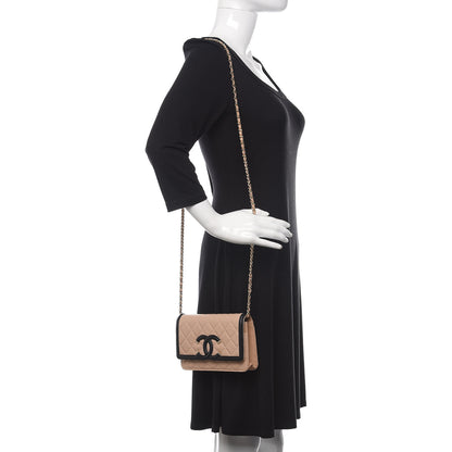 Chanel Caviar Quilted CC Filigree Wallet On Chain WOC Beige Black 2 of 12