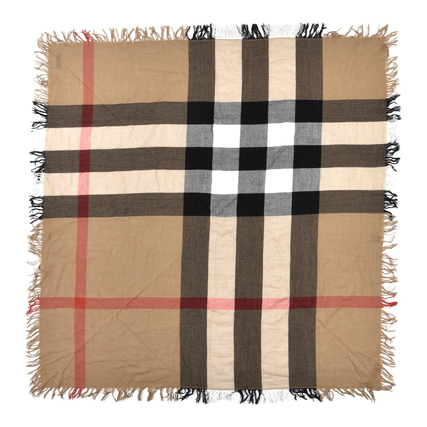 Merino Wool House Check Square Scarf Brown