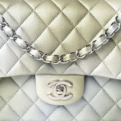 Chanel Metallic Goatskin Quilted Ombre Medium Double Flap Grey Green 8 of 11
