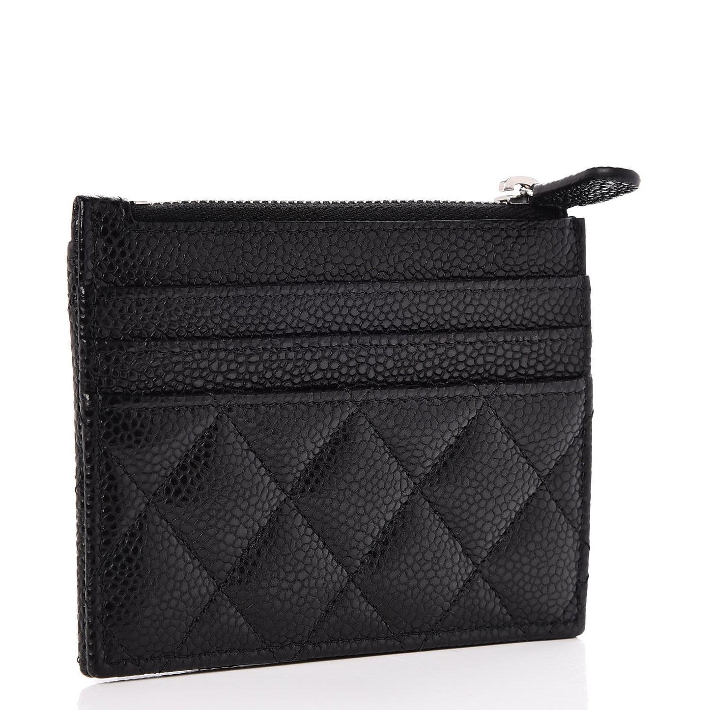 Caviar Quilted CC Zip Card Holder Black
