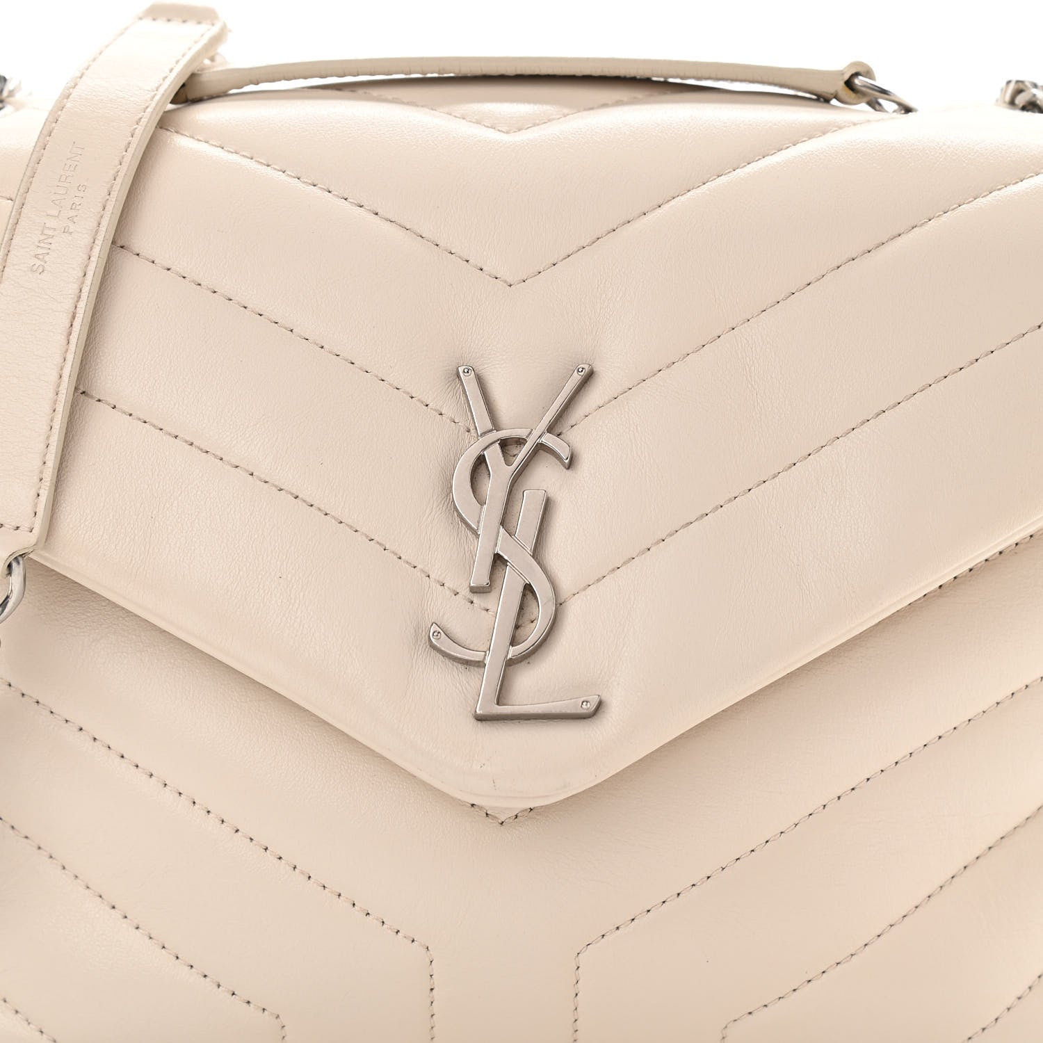 Saint Laurent Calfskin Y Quilted Monogram Small Loulou Chain Satchel Ivory 9 of 16