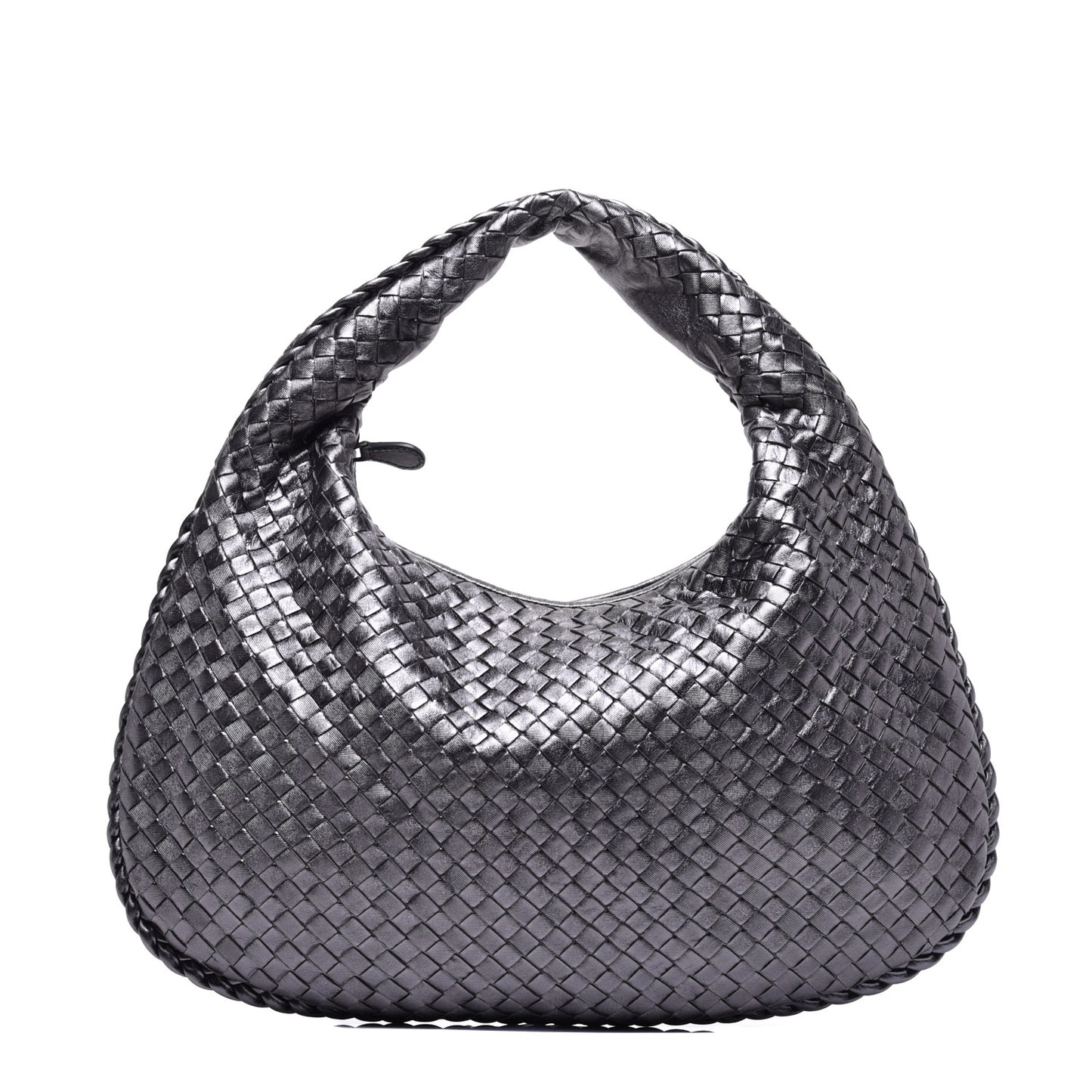 Metallic Nappa Intrecciato Medium Veneta Hobo Pewter