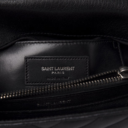 Saint Laurent Sheepskin Matelasse Chevron Monogram Medium College Bag Black 8 of 12