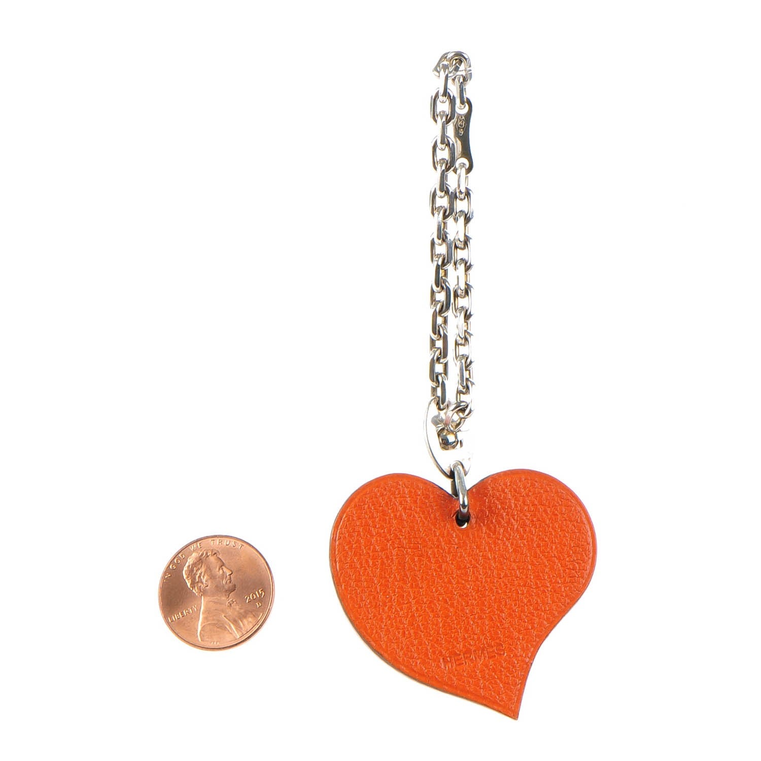 Hermes Chevre Chaine D'Amour Heart Key Chain Bag Charm Rouge Vif Orange 2 of 5