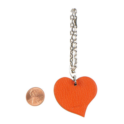 Hermes Chevre Chaine D'Amour Heart Key Chain Bag Charm Rouge Vif Orange 2 of 5