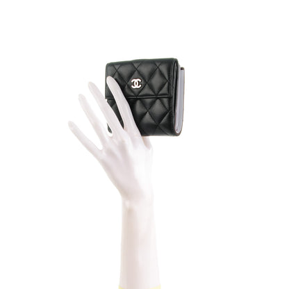 Chanel Lambskin Quilted Compact French Flap Wallet Black 2 of 9