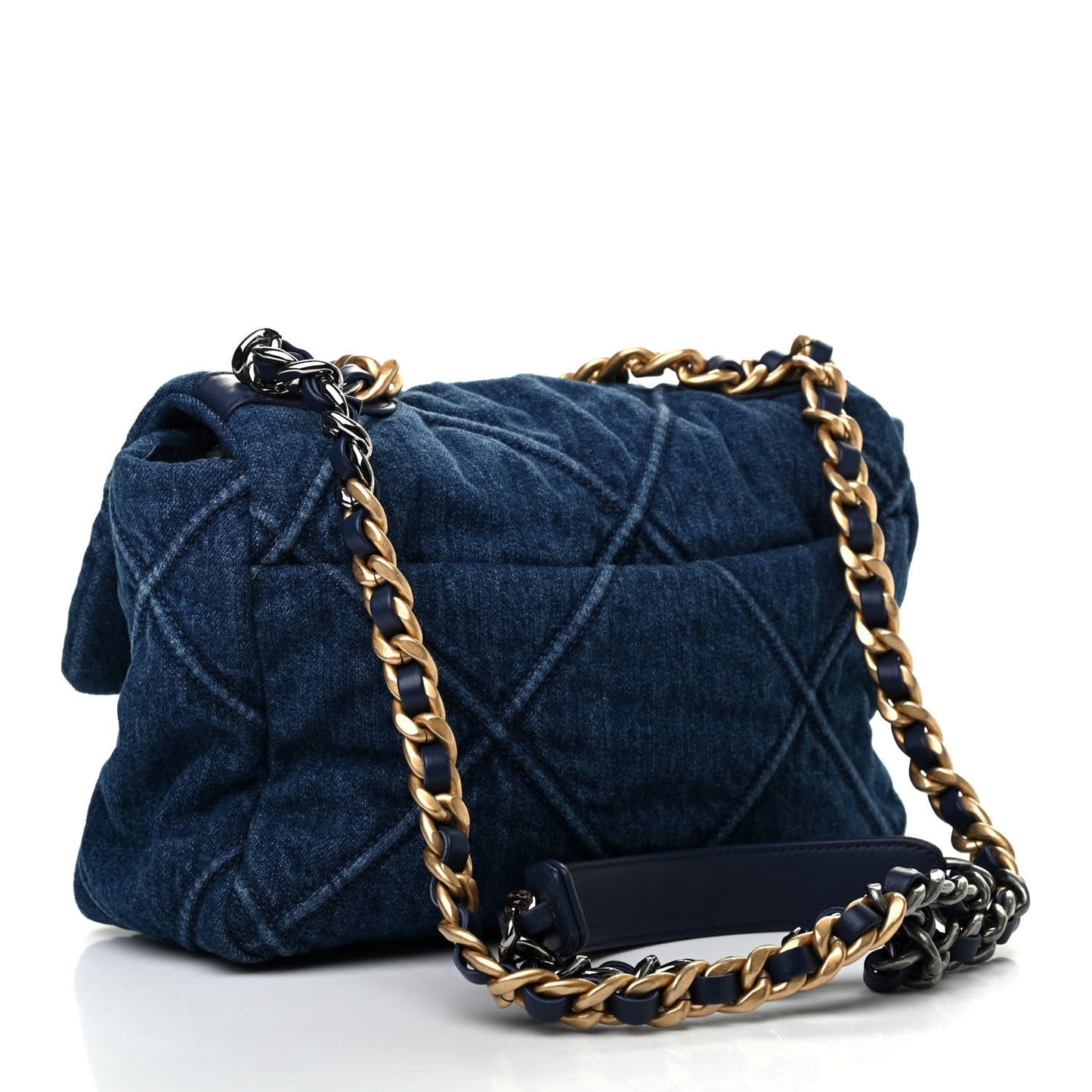 Denim Quilted Medium Chanel 19 Flap Blue