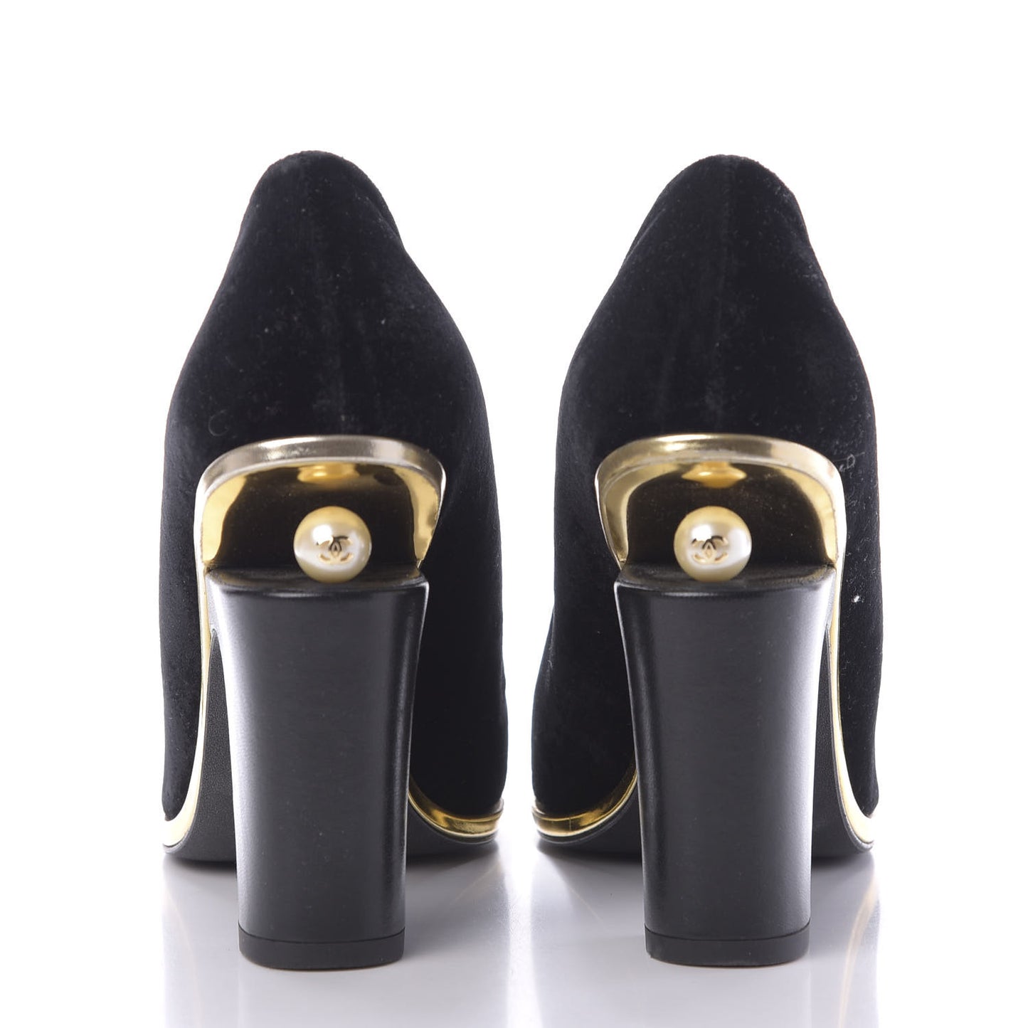 Velvet Satin Cap Toe Pearl Pumps 38 Black