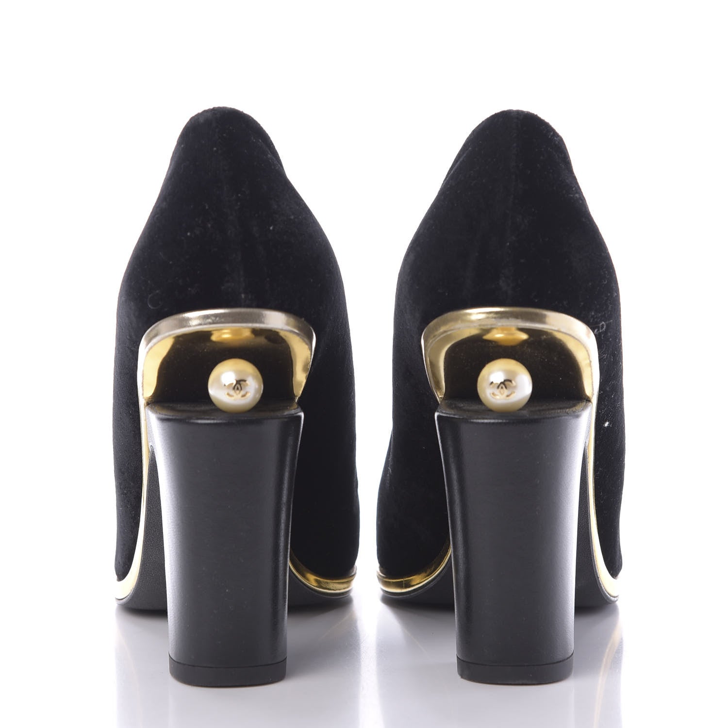 Chanel Velvet Satin Cap Toe Pearl Pumps 38 Black 5 of 15