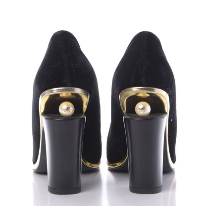 Chanel Velvet Satin Cap Toe Pearl Pumps 38 Black 5 of 15