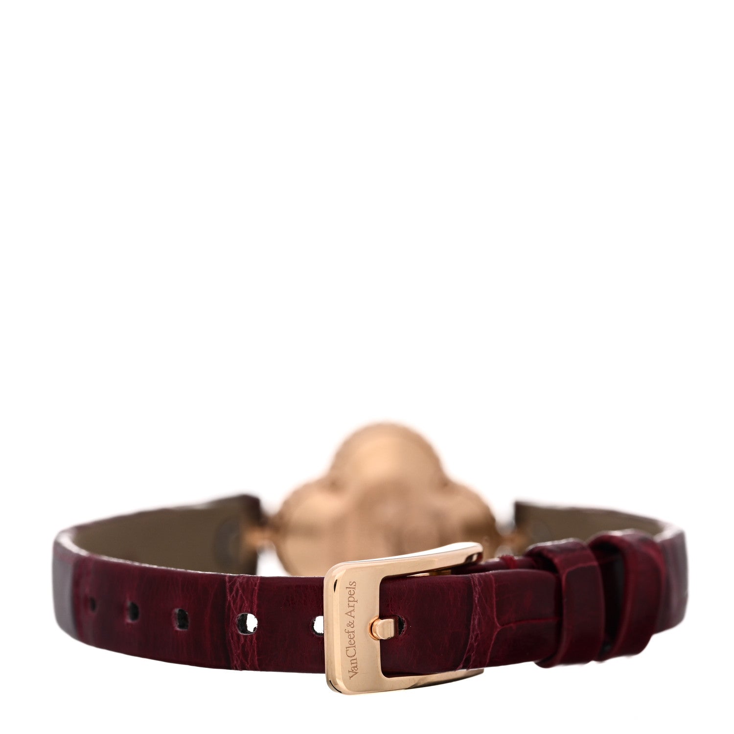 Van Cleef & Arpels 18K Yellow Gold Alligator 23mm Alhambra Quartz Watch 3 of 5